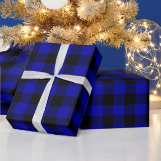 Papel De Regalo Cuadro de búfalo negro y azul real de Navidad