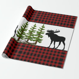 Papel De Regalo Cuadro de Búfalo Rojo Rústico con Silueta de Alce