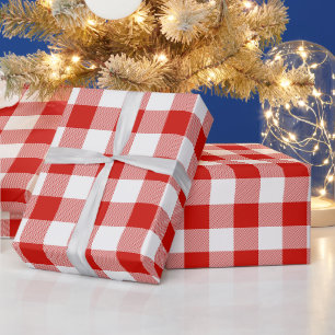 Papel De Regalo Cuadro de Búfalo Rojo y Blanco