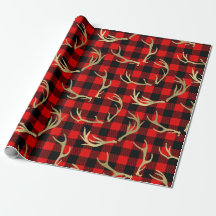 Cuadro de Búfalo Rojo y Negro y Cuerno de Ciervo D