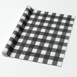 Papel De Regalo Cuadro de Buffalo Negro y Blanco Acuarela