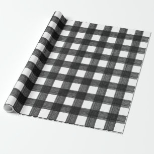 Papel De Regalo Cuadro de Buffalo Negro y Blanco Acuarela