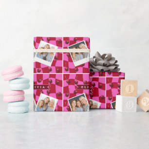 Papel De Regalo Cuadro de Cereza Personalizado Retro Nombre Person