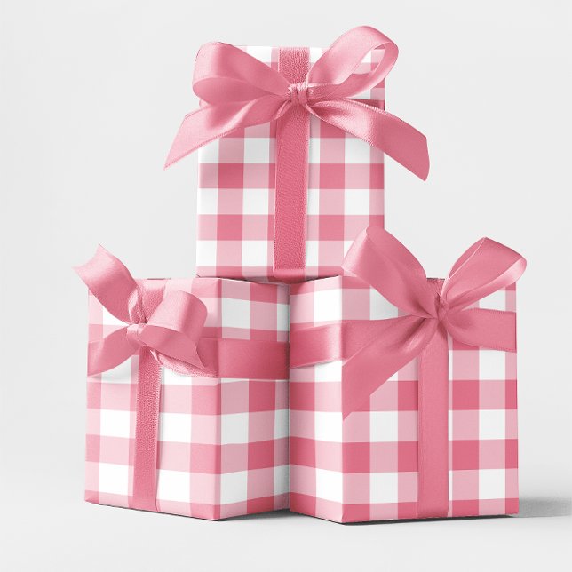 Papel De Regalo Cuadro de cuadros rosa de 7,62 cm (Large Pink Gingham Gift Wrap)