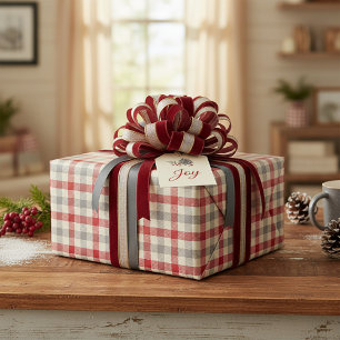 Papel De Regalo Cuadro de estilo granja rojo y gris