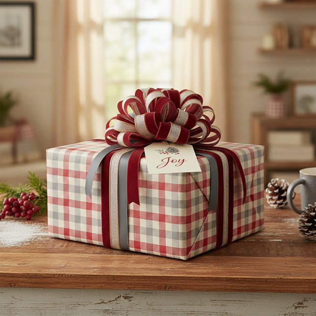 Papel De Regalo Cuadro de estilo granja rojo y gris (Subido por el creador)