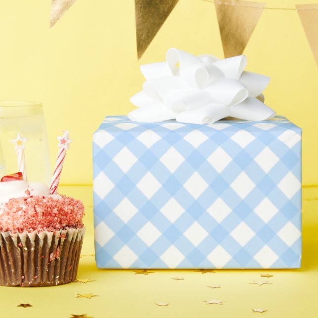Papel De Regalo Cuadro de Gingham Azul Claro (Fiesta de cumpleaños )