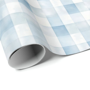 Papel De Regalo Cuadro de Gingham Azul para la Guardería de Niño, 