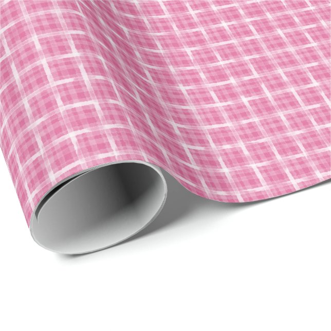 Papel De Regalo Cuadro de Plaid Rosa Frambuesa (Esquina del rollo)