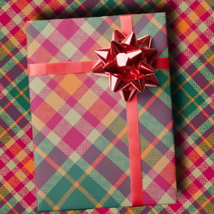 Papel De Regalo Cuadro Diagonal Moderno Verde Esmeralda Fucsia Int