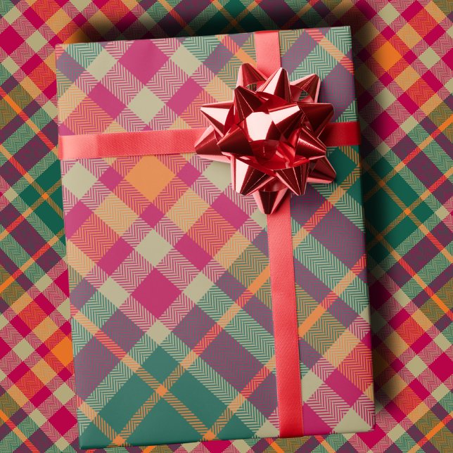 Papel De Regalo Cuadro Diagonal Moderno Verde Esmeralda Fucsia Int (Subido por el creador)