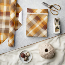 Papel De Regalo Cuadro Escocés Cálido de Mostaza Marrón Otoño