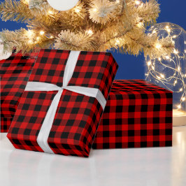 Papel De Regalo Cuadro Escocés de Búfalo Negro Rojo de Leñador