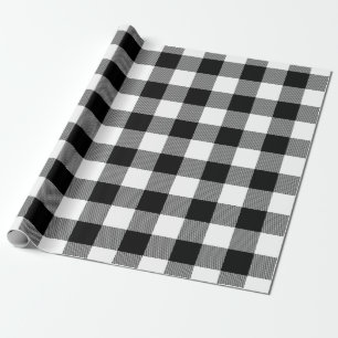 Papel De Regalo Cuadro Escocés de Plaid Búfalo Blanco Negro Patrón