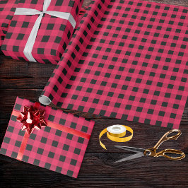 Papel De Regalo Cuadro Escocés de Plaid Búfalo Negro Rojo con Patr
