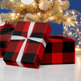 Papel De Regalo Cuadro Escocés Gigante de Búfalo Negro Rojo Tartán