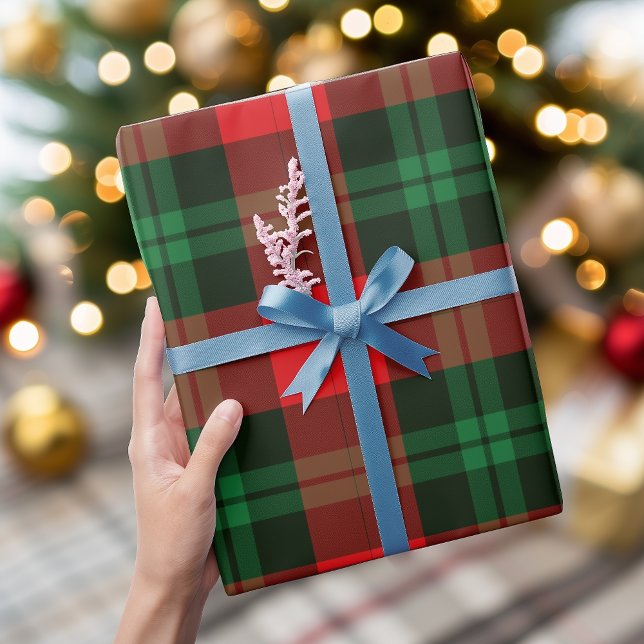 Papel De Regalo Cuadro Escocés Rojo Verde Búfalo Navidad Fiesta (Red Green Plaid Buffalo Check Christmas Holiday Wrapping Paper)