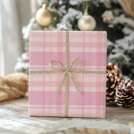 Papel De Regalo Cuadro escocés rosa retro caprichoso navideño