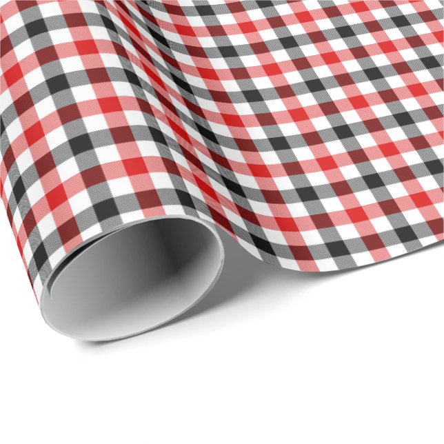 Papel De Regalo Cuadro Gingham Rojo Negro y Blanco (Esquina del rollo)