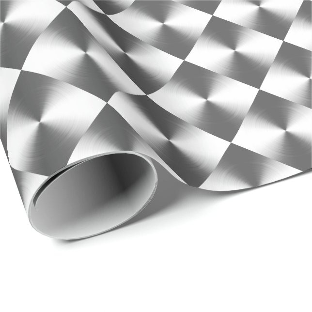 Papel De Regalo Cuadro Gris Plateado Patrón Gris (Esquina del rollo)