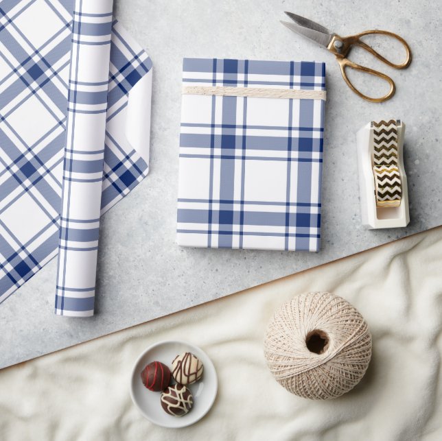Papel De Regalo Cuadro náutico azul y blanco (Artesanía)