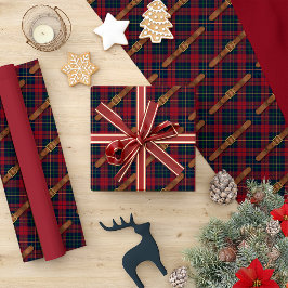 Papel De Regalo Cuadro rojo navideño elegante con hebillas