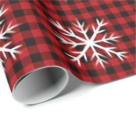Papel De Regalo Cuadro rústico rojo negro, patrón de copo de nieve