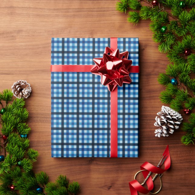Papel De Regalo Cuadros Azules Oscuros (Regalo de vacaciones)