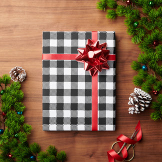 Papel De Regalo Cuadros Blancos y Negros de Plaid Búfalo