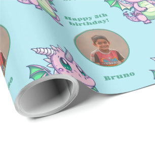 Papel De Regalo Cuadros Blue Pink Chibi Dragon Personalizado Photo