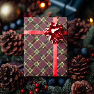 Papel De Regalo Cuadros Burgundy y Dorado – Rústico Festivo