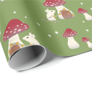 Papel De Regalo Cuadros Cottagecore Ratón Rojo Mushroom House Ver