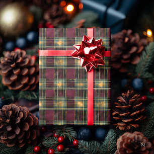 Papel De Regalo Cuadros de Borgoña y Verde – Regalo Navideño Rústi