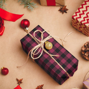 Papel De Regalo Cuadros de búfalo burgundy y negro