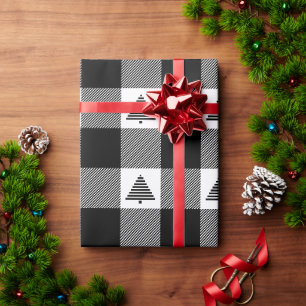 Papel De Regalo Cuadros de búfalo en blanco y negro con árboles de