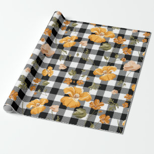 Papel De Regalo Cuadros de Búfalo Negro Blanco y Flores Amarillas