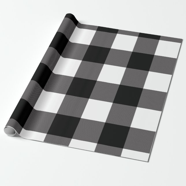 Papel De Regalo Cuadros de cuadros negros y blancos de Plaid de Bú (Desenrollado)