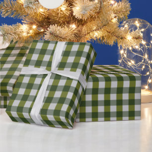 Papel De Regalo Cuadros de Gingham Verde Cazador Marfil