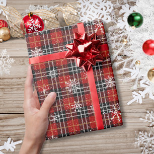 Papel De Regalo Cuadros de invierno copo de nieve rojo negro