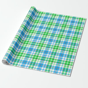 Papel De Regalo Cuadros Escoceses Azules y Verdes Tartán Blanco