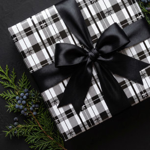 Papel De Regalo Cuadros Escoceses Modernos en Negro y Blanco con L