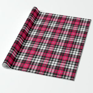 Papel De Regalo Cuadros Escoceses Rosa Negro Blanco Tartán 