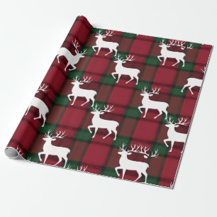 Papel De Regalo Cuadros Escoceses y Reno Blanco de Fiesta