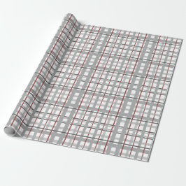 Papel De Regalo Cuadros Feliz Celebración Gris Plaid Rojo Plateado