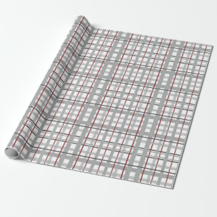 Papel De Regalo Cuadros Feliz Celebración Gris Plaid Rojo Plateado