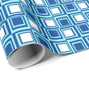 Papel De Regalo Cuadros modernos, índigo claro y oscuro con blanco