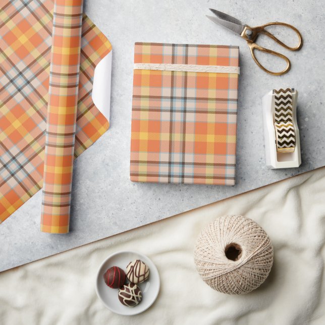 Papel De Regalo Cuadros Naranjas (Artesanía)