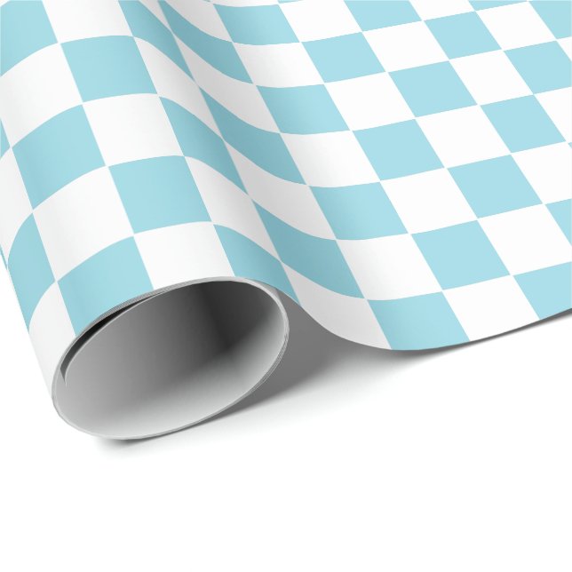 Papel De Regalo Cuadros pálido azul y Blanco  (Esquina del rollo)