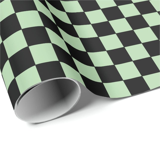 Papel De Regalo Cuadros pálido verde y negro  (Esquina del rollo)