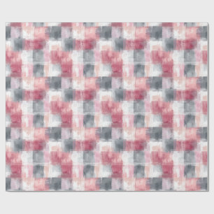 Papel De Regalo Cuadros Pequeños Abstractos Rosa y Gris